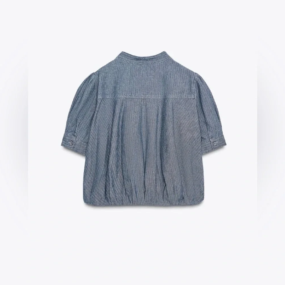 (#80)ZARA ZW COLLECTION Pleated Denim Shirt - Picture 7 of 7